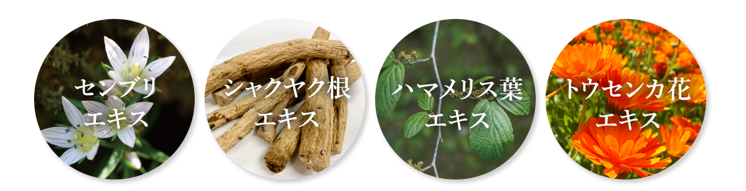 センブリエキス、シャクヤク根エキス、ハマメリス葉エキス、トウセンカ花エキス